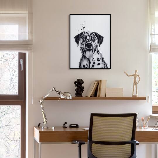 Empire Art Direct 24" x 18" Black & White Dalmatian Pet Wall Art Glass Black Frame